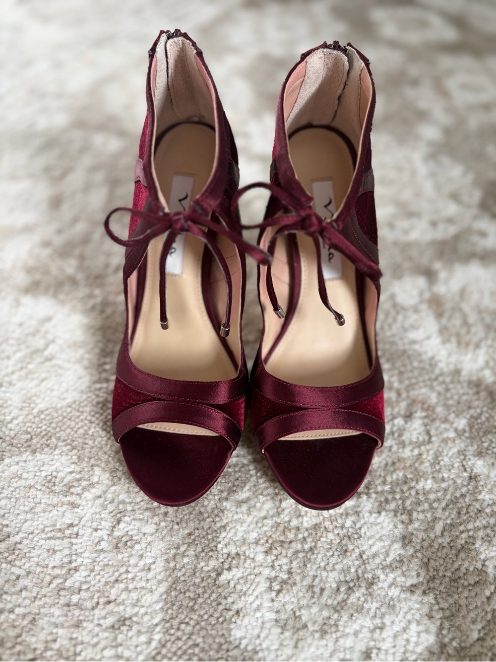 Nina Shoes Cherie Burgundy Velvet Lace-Up Stiletto Heels 6.5 - Picture 4 of 9